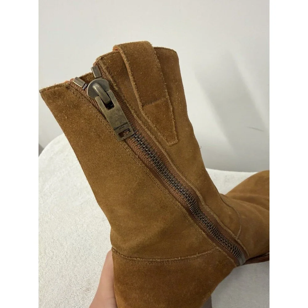 Saint Laurent Wyatt Brown Suede Leather Side Zip Boots EU 39 Italy